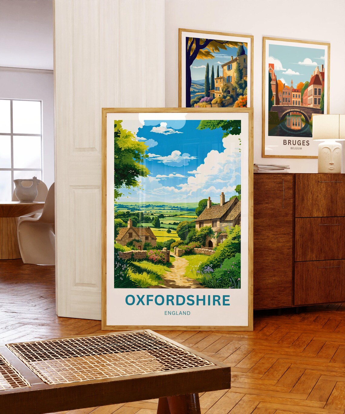 Oxfordshire England Countryside Stone Cottage Village Scene Poster - Image 5