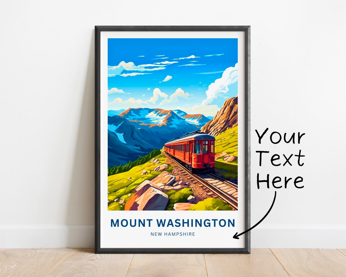 Mount Washington Red Railcar Alpine Summit Personalized Travel Poster