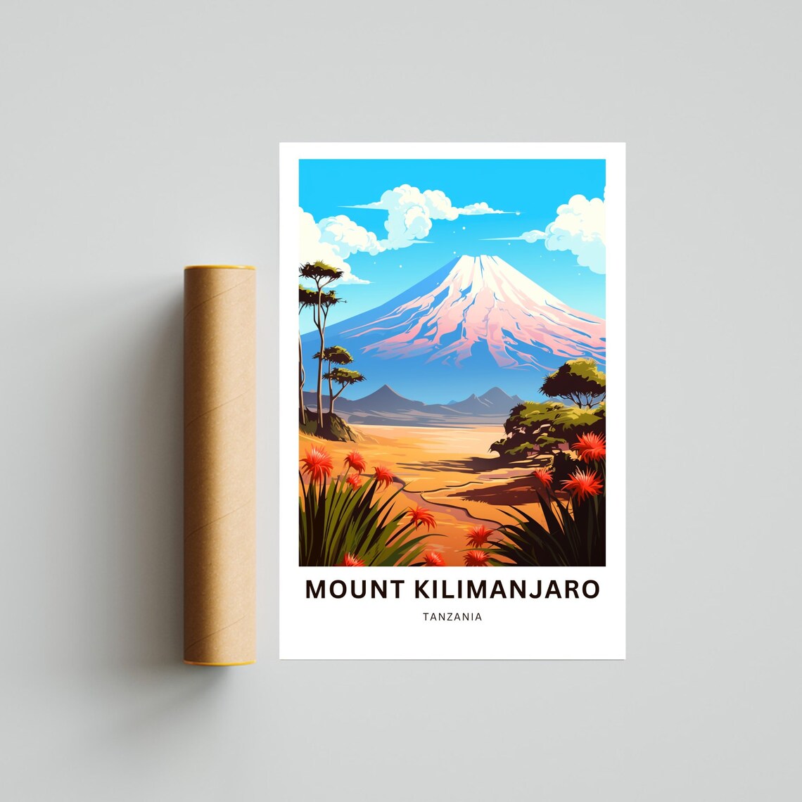 Mount Kilimanjaro Snow Capped Peak Tanzania Safari Art Poster - Image 4
