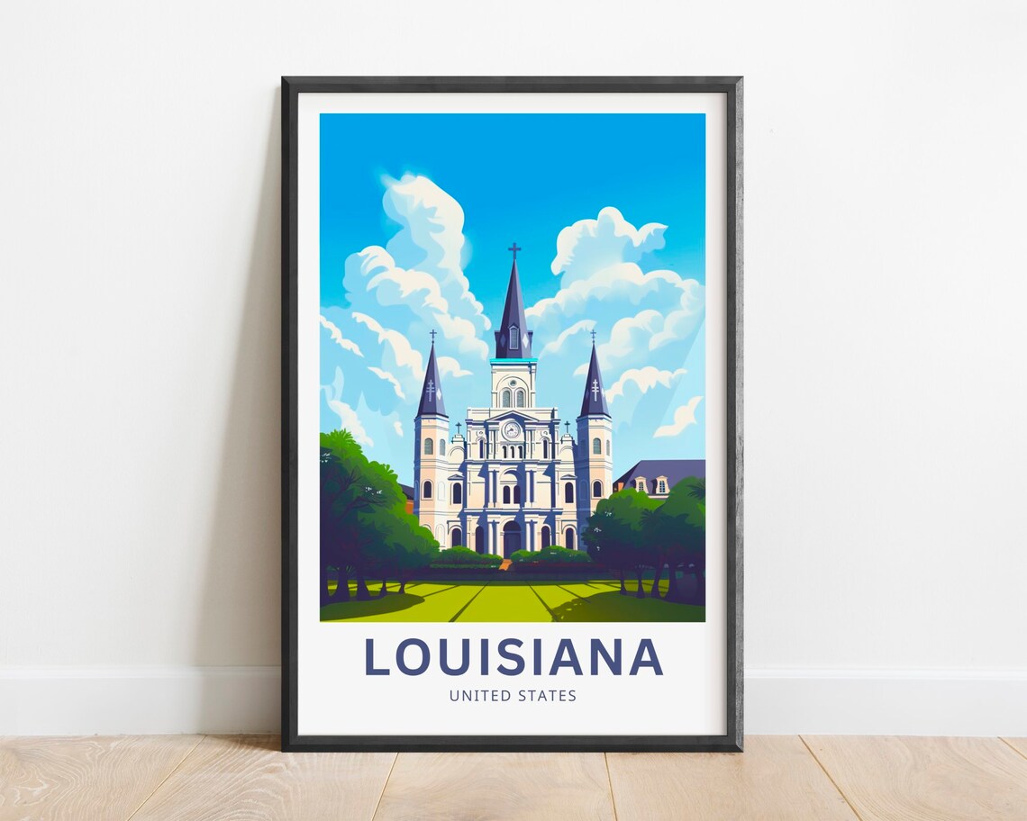 Louisiana St Louis Cathedral New Orleans Illustrated Travel Poster