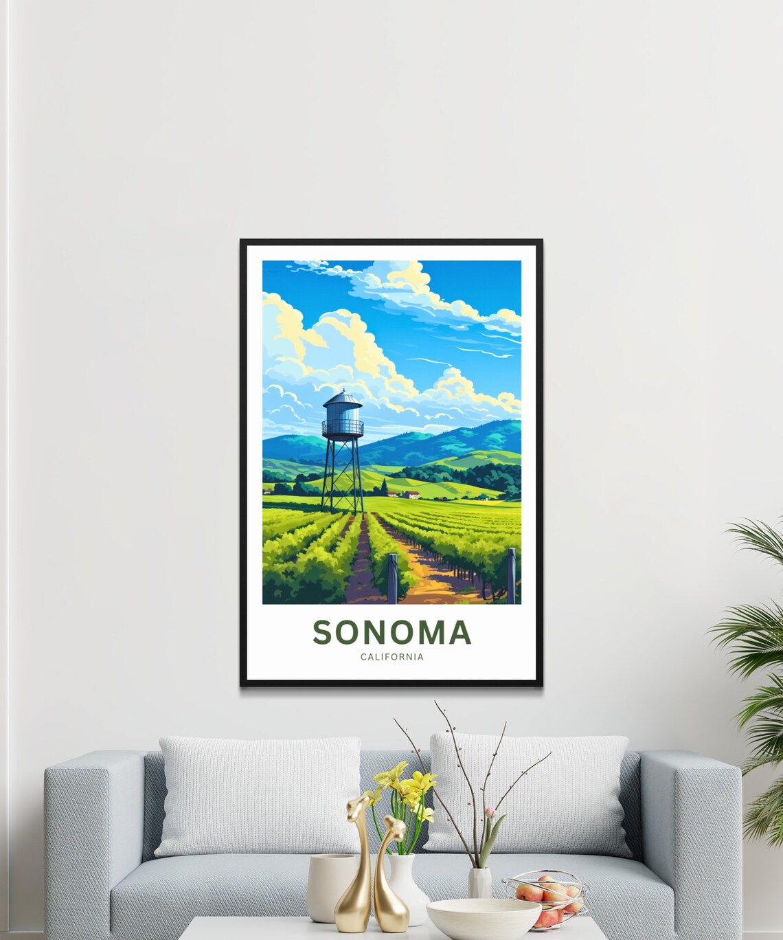 Sonoma California Vineyard Water Tower Wine Country Travel Poster - Image 3