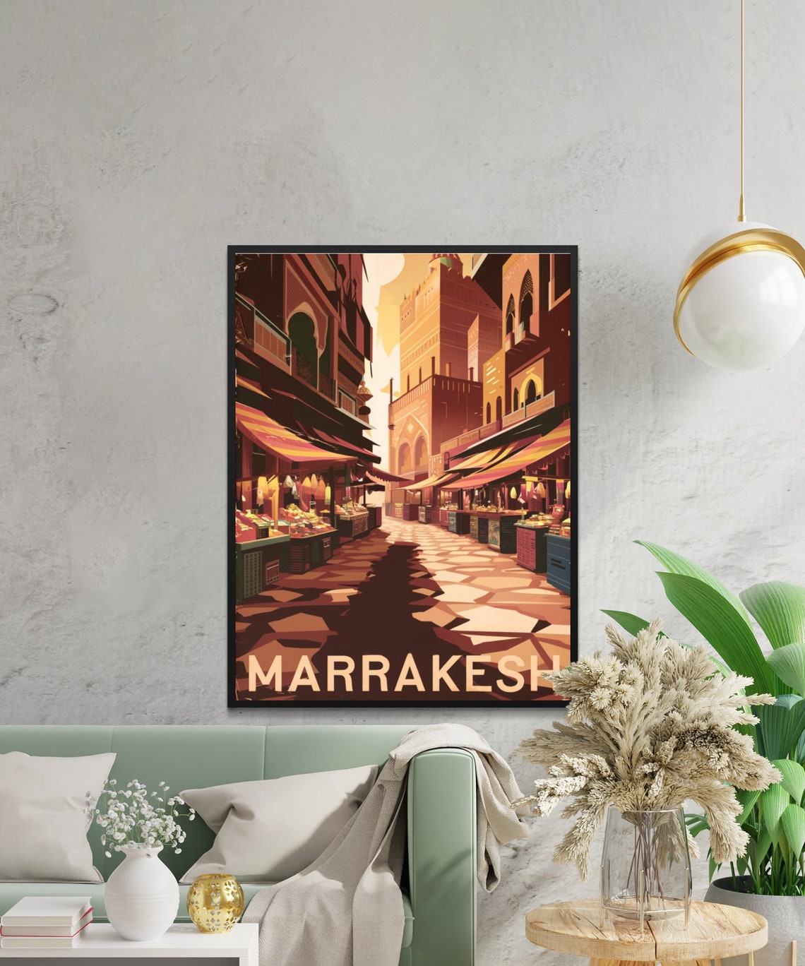 Marrakesh Morocco Souk Market Street Warm Retro Travel Poster - Image 2
