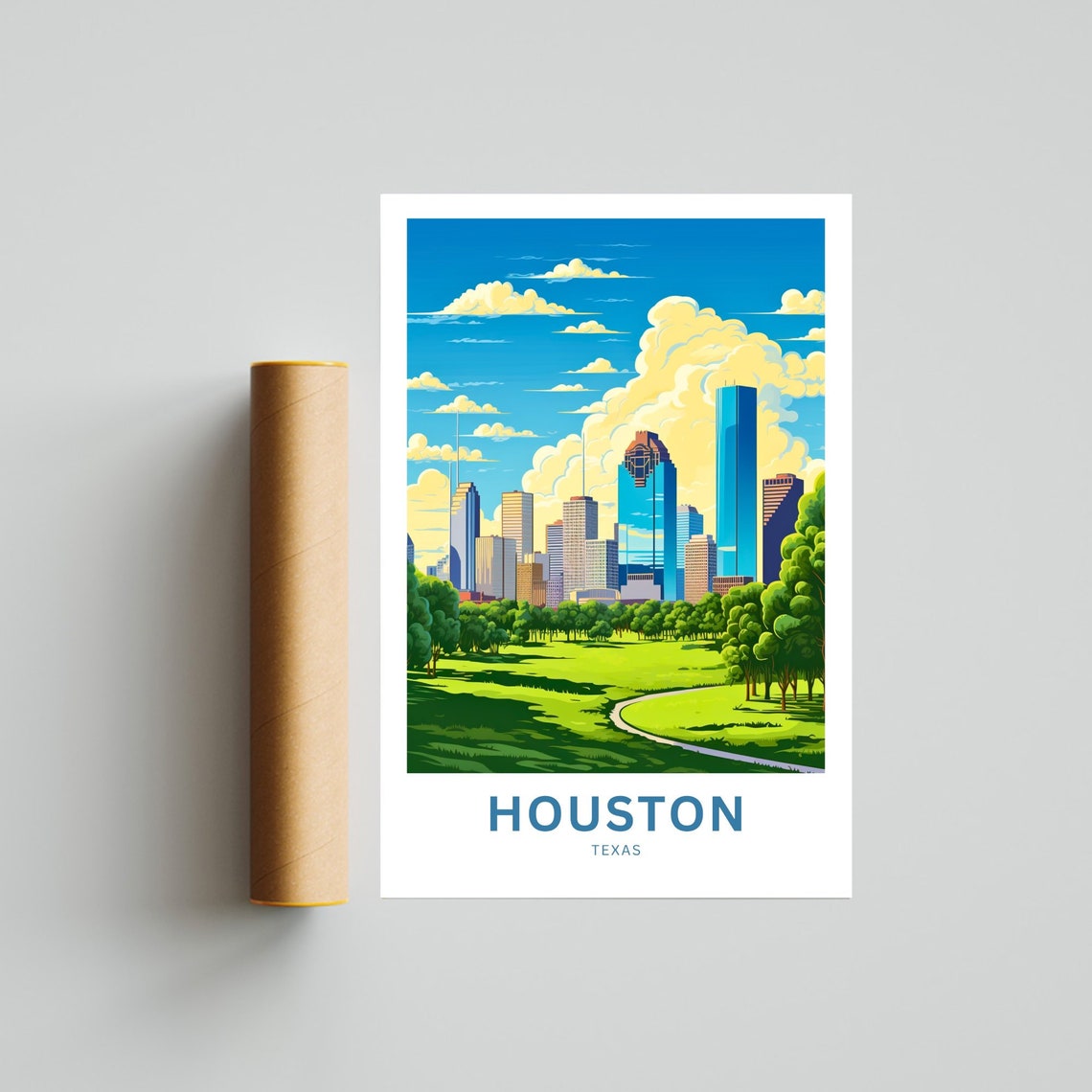 Houston Texas Downtown Skyline Park View Vintage Travel Poster - Image 4