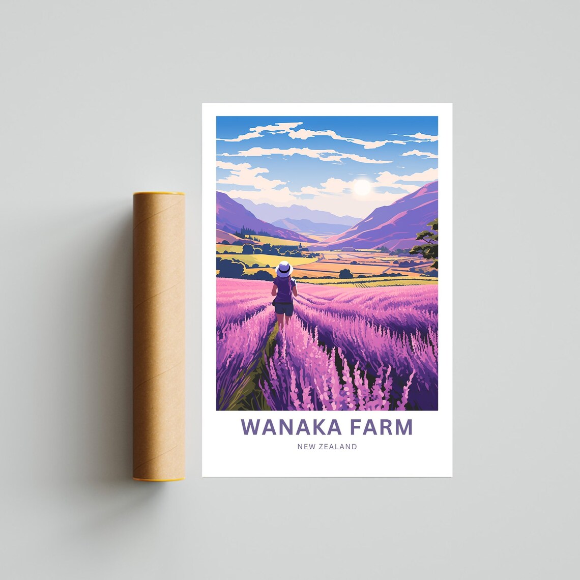 Wanaka Farm New Zealand Lavender Sunset Travel Illustration Poster - Image 4