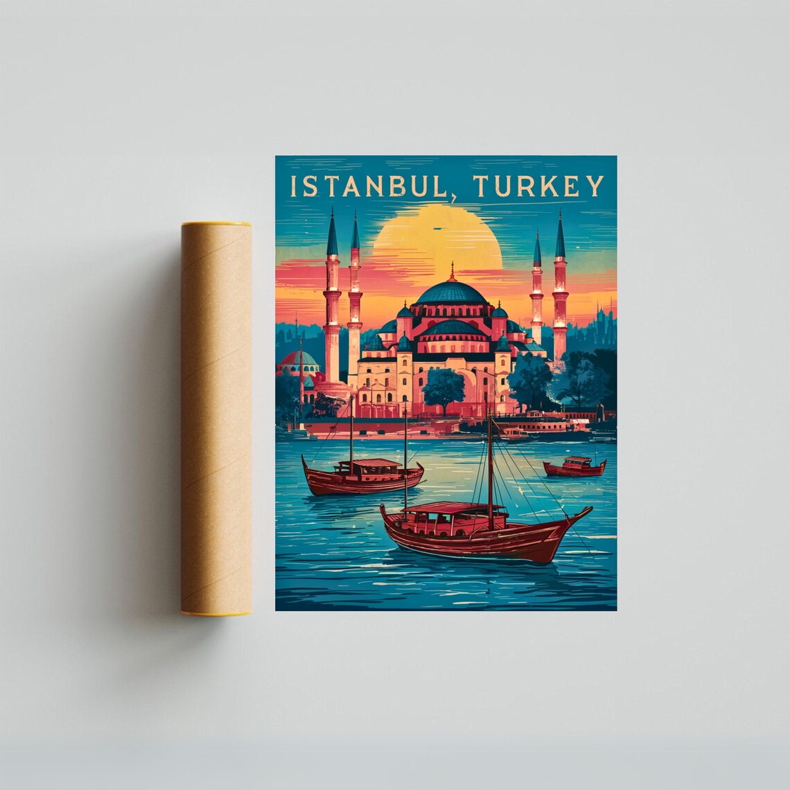 Istanbul Turkey Vintage Sunset Mosque Retro Style Travel Poster - Image 3
