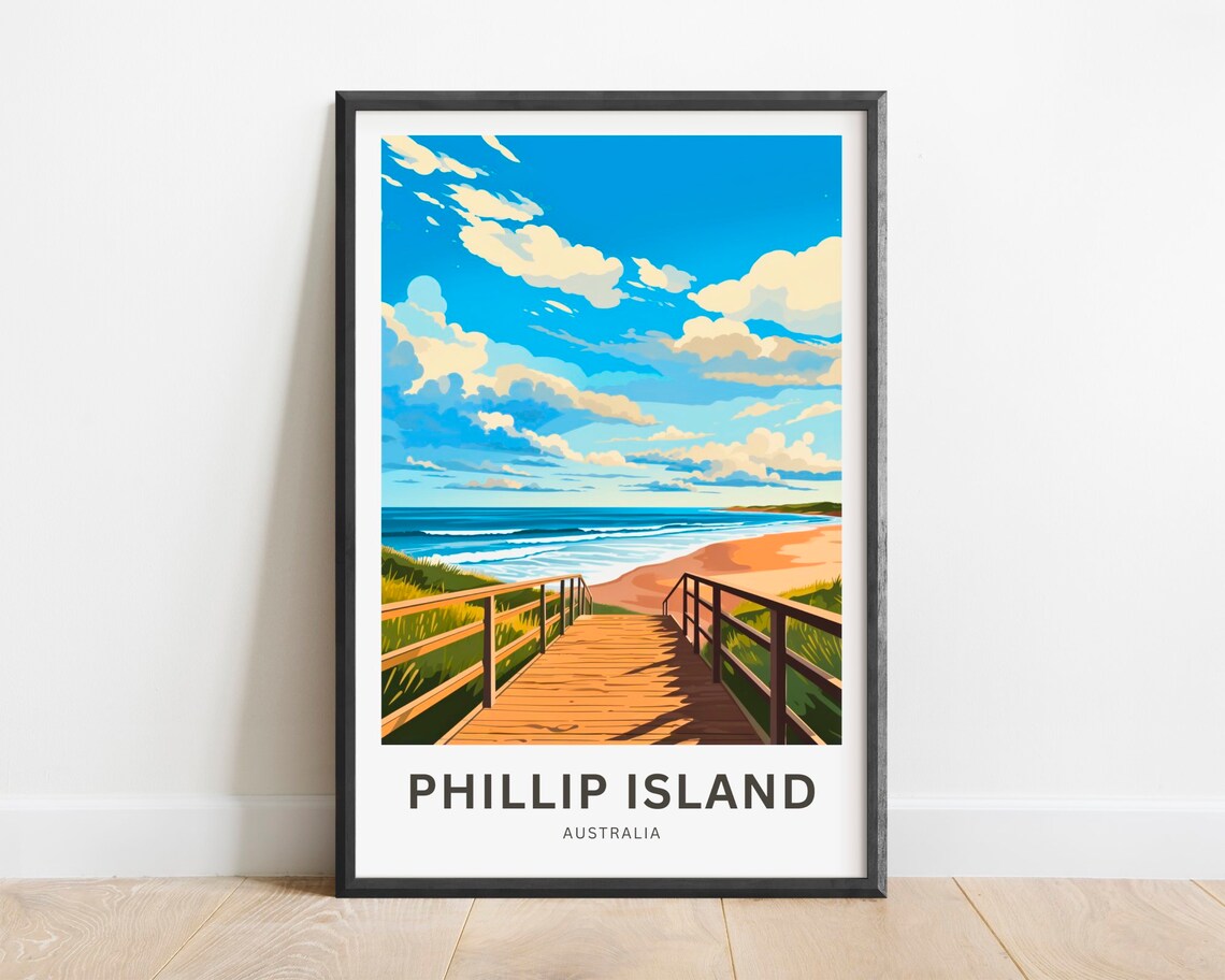 Phillip Island Australia Dune Boardwalk Sunset Surf Travel Poster