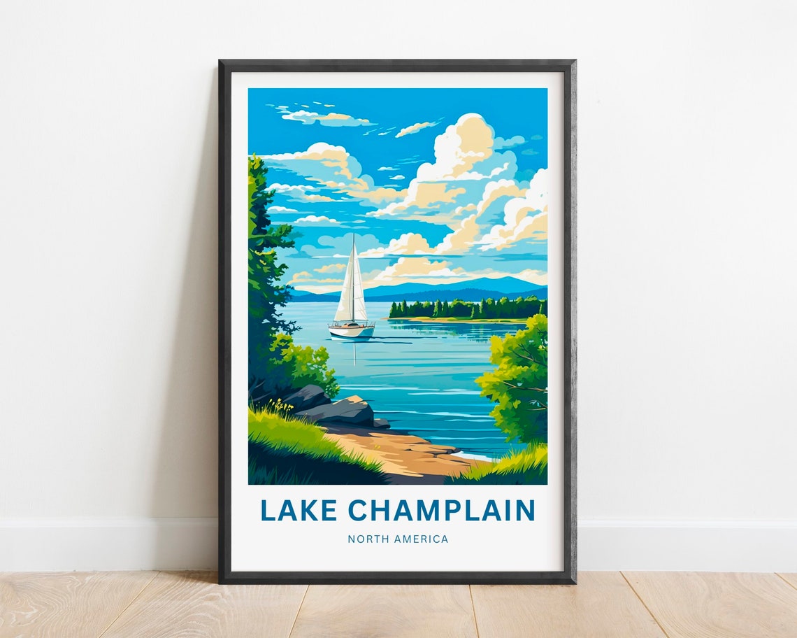 Lake Champlain Sailboat Lake Serene Blue Water Travel Scene Poster - Image 3