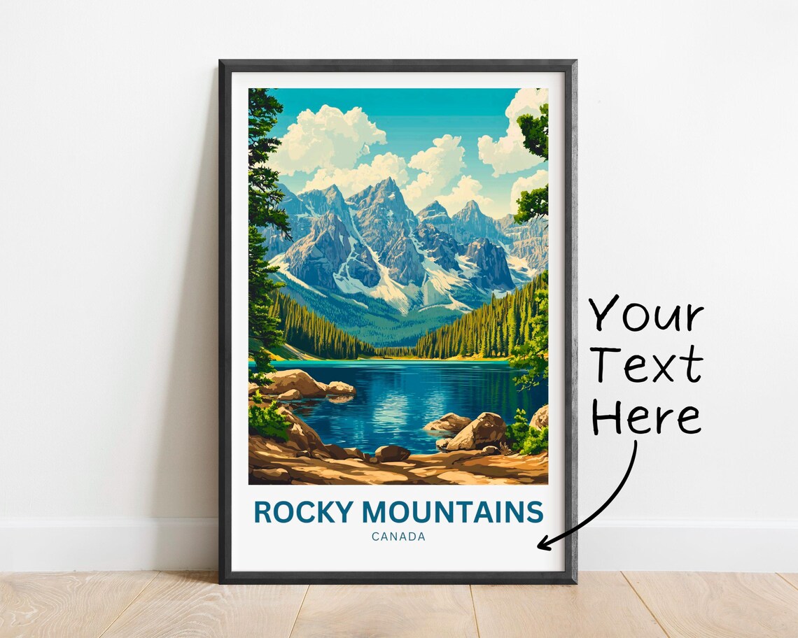 Rocky Mountains Canada Alpine Lake Peak View Vintage Travel Poster - Image 2