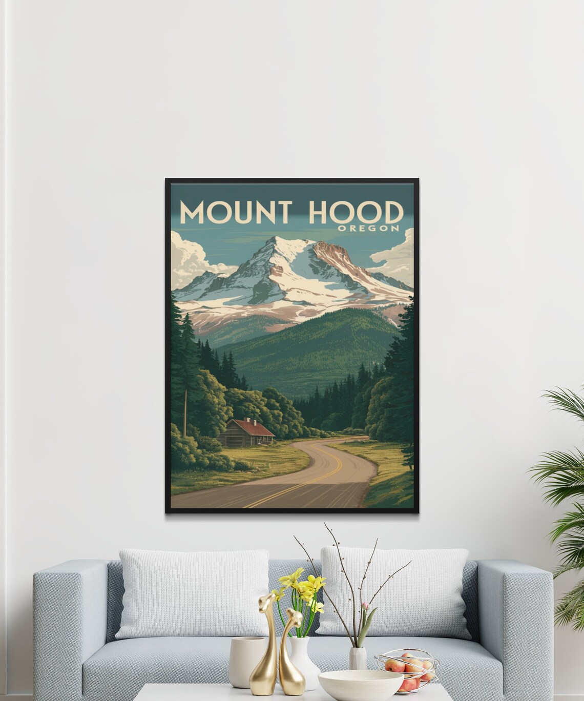 Mount Hood Oregon Vintage Travel Poster with Winding Mountain Road