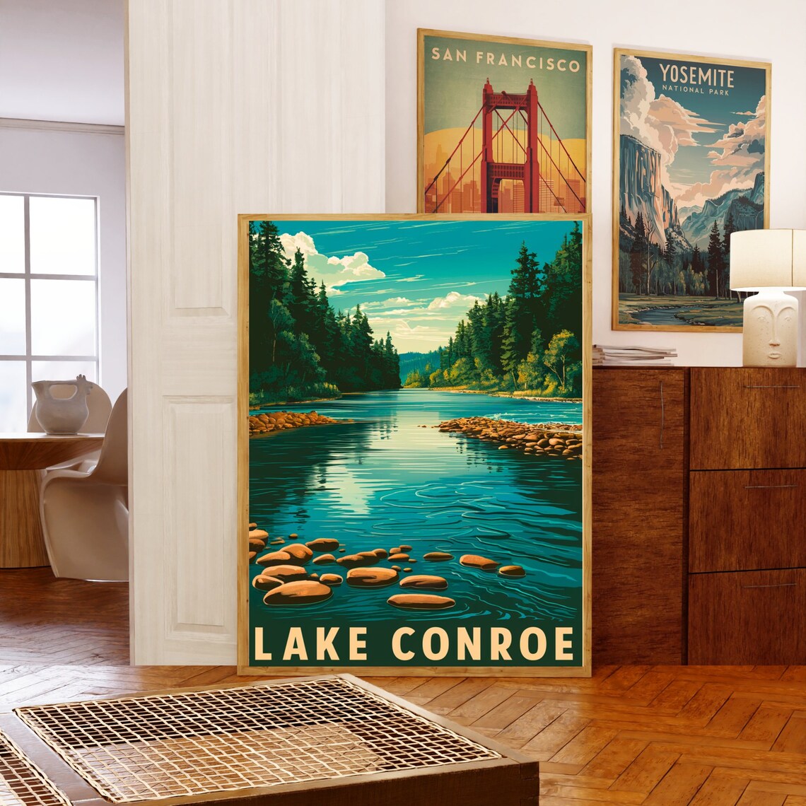 Lake Conroe Texas Pine Forest Rocky Shore Peaceful Scenic Poster - Image 5