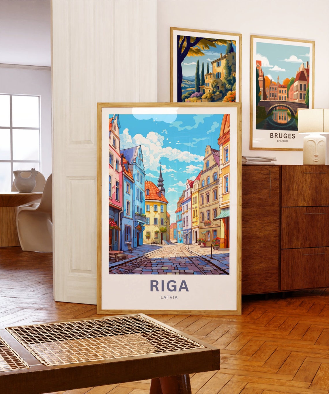 Riga Latvia Old Town Cobbled Street Pastel Facades Travel Poster - Image 5
