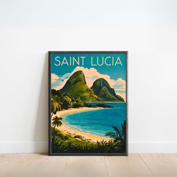 Saint Lucia Vintage Travel Poster Saint Lucia Print Caribbean Wall Art Framed Gift Caribbean Present