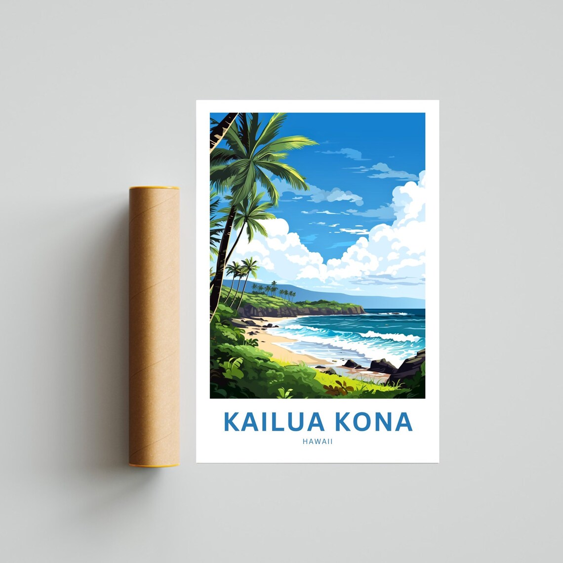 Personalized Kailua Kona Hawaii Tropical Palm Beach Travel Poster - Image 4