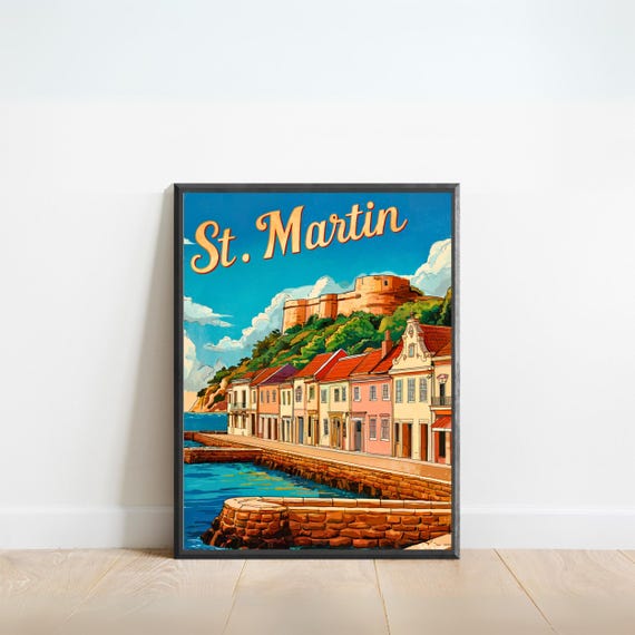 Saint Martin Vintage Travel Poster Saint Martin Print Caribbean Wall Art Framed Present Gift Caribbean Present
