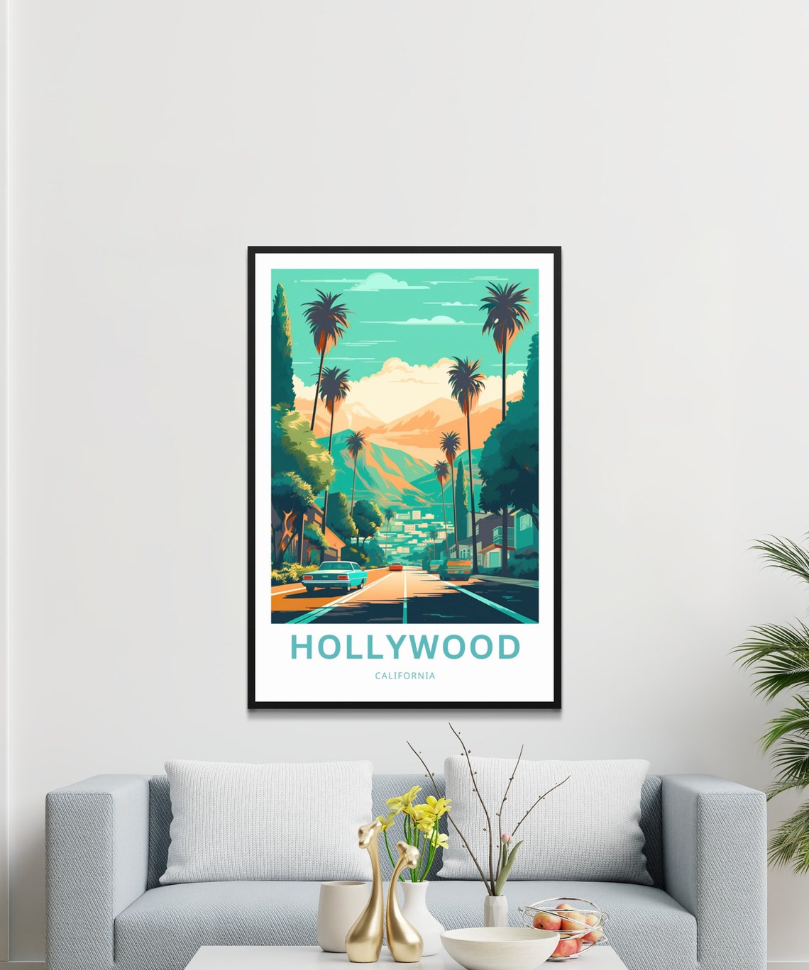 Hollywood California Palm Boulevard Retro Personalized Travel Poster - Image 3