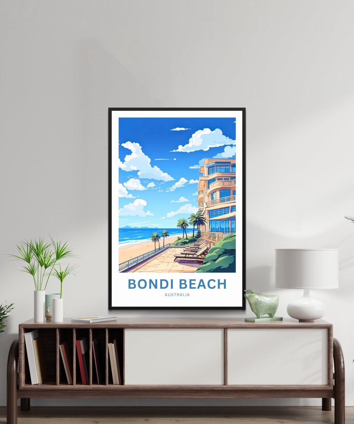 Bondi Beach Australia Oceanfront Terrace Palm Trees Travel Poster - Image 2