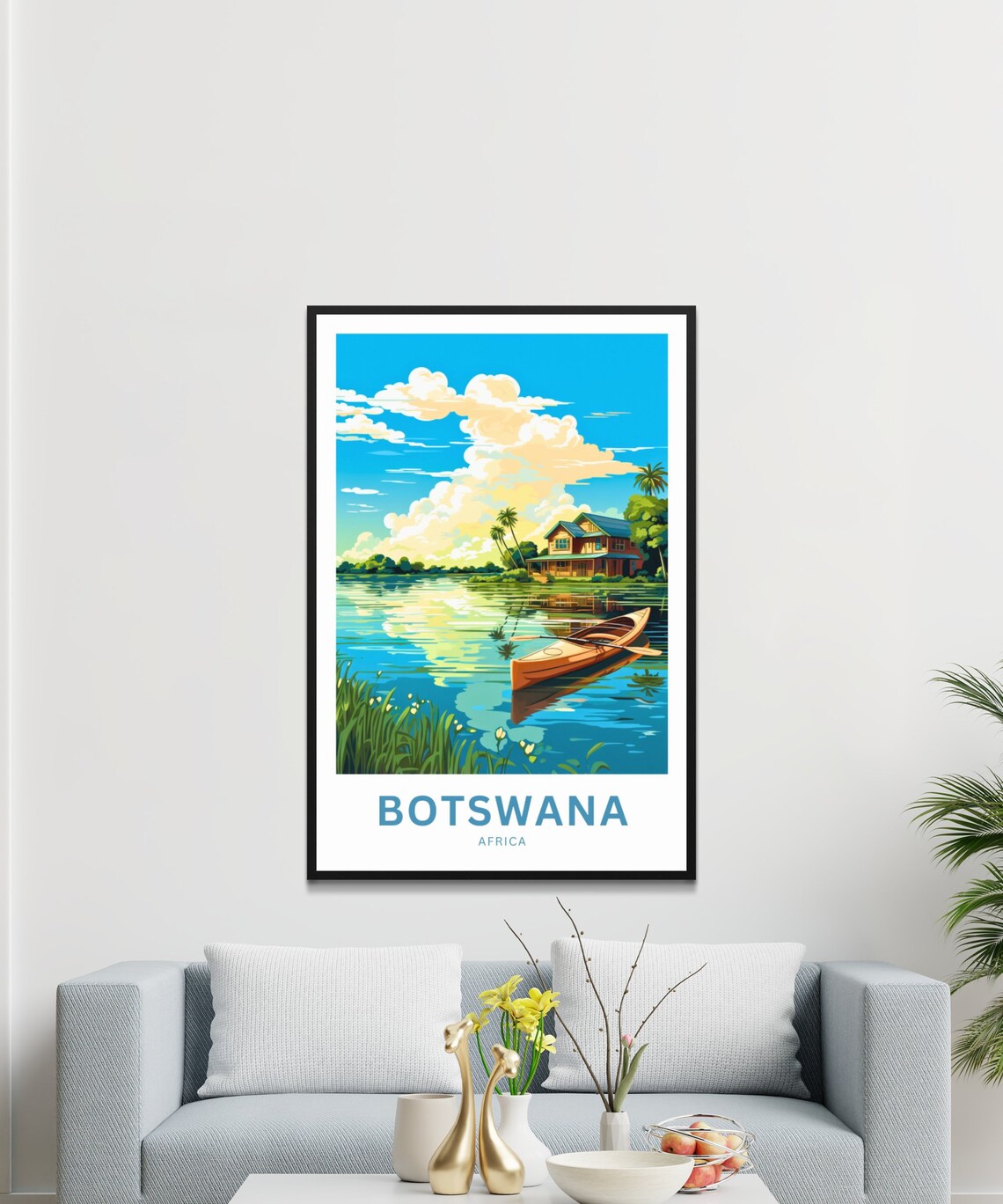 Personalized Botswana Africa Lake Canoe Lakeside House Travel Poster - Image 3