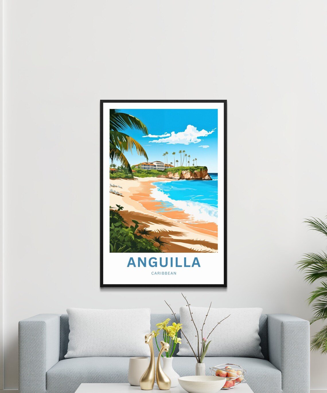Anguilla Caribbean Beach Resort Cliff Palms Vintage Travel Poster - Image 2