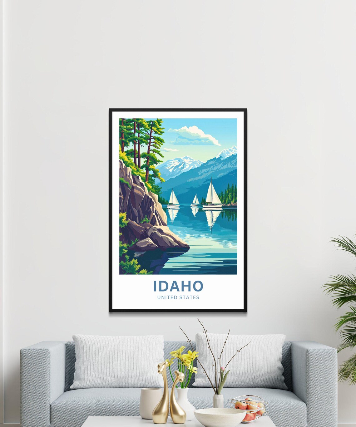 Personalized Idaho United States Lake Print Sailboats Custom Name Art - Image 3
