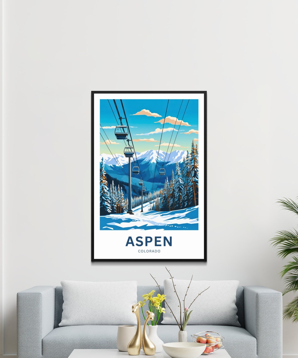 Aspen Colorado Ski Gondola Snowy Mountain Resort Travel Poster - Image 3