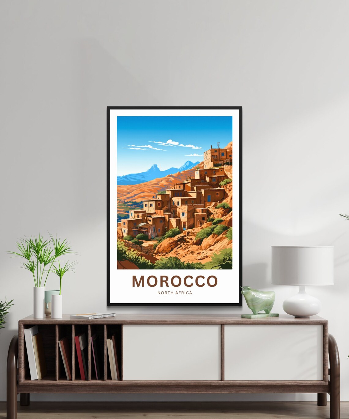 Morocco Berber Village Rocky Red Hill Blue Mountain View Poster - Image 2