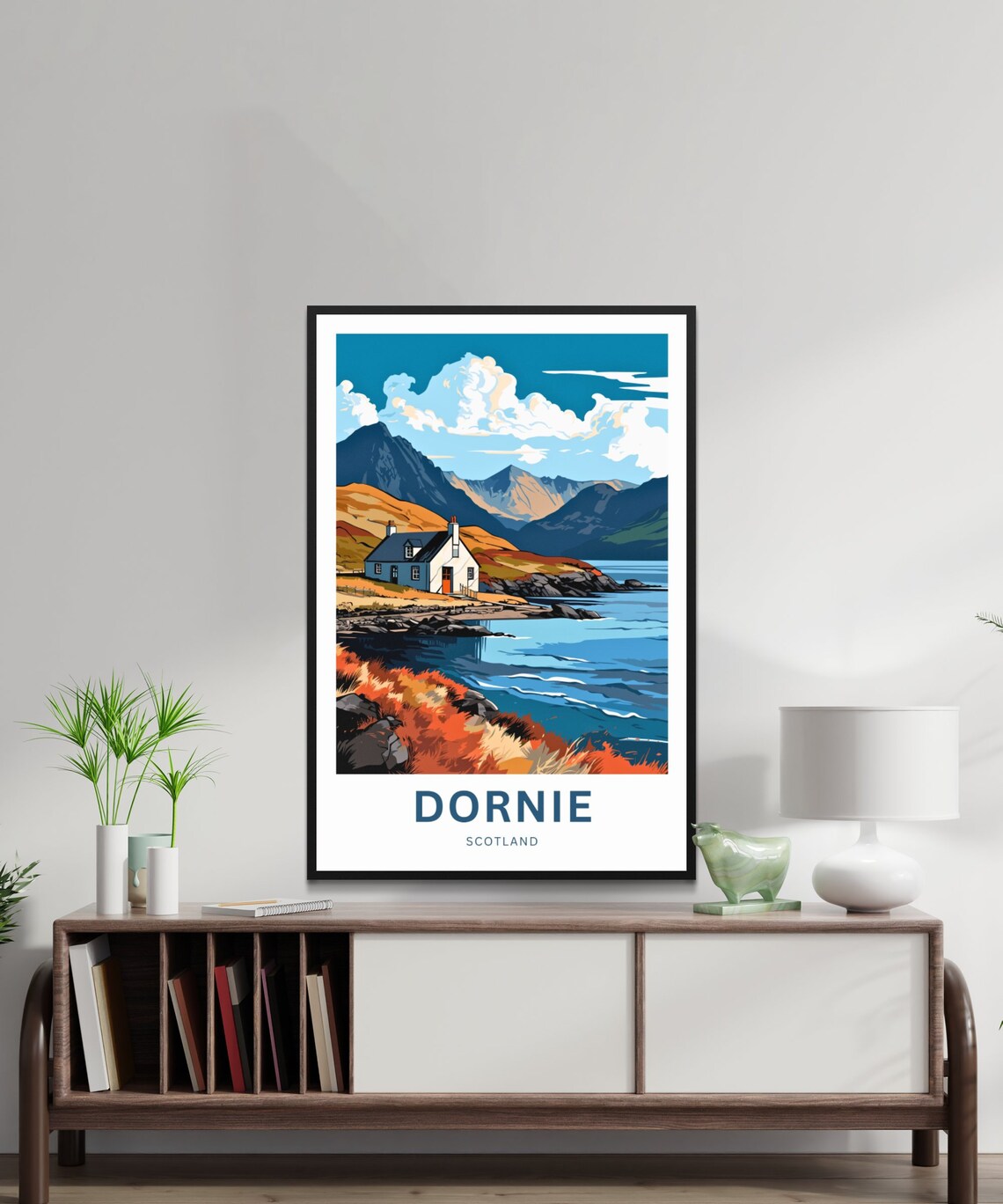 Personalized Dornie Scotland Cottage by the Loch Mountains Poster - Image 2