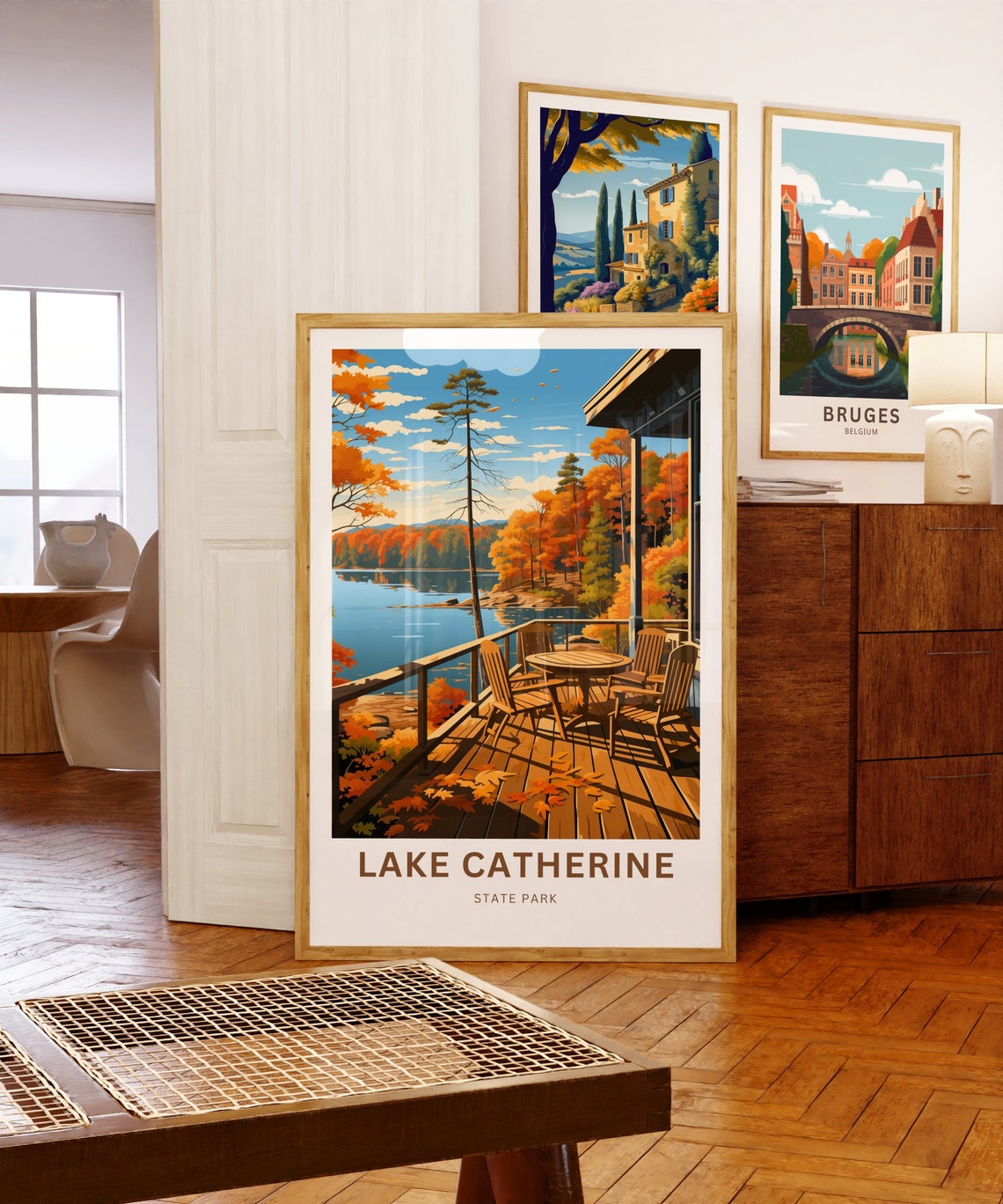 Lake Catherine State Park Autumn Cabin Deck Retro Travel Poster - Image 5