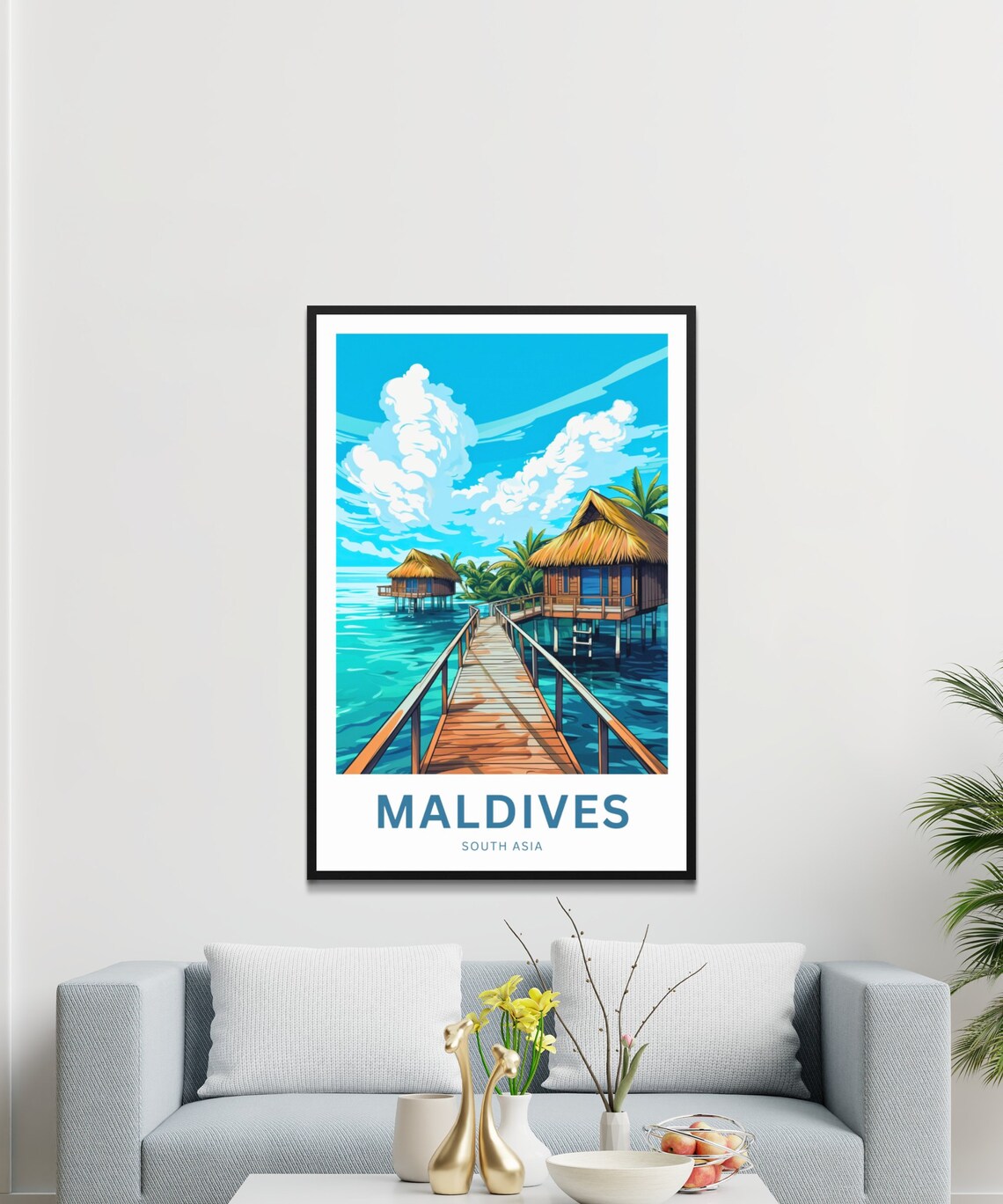 Maldives Wooden Boardwalk To Bungalows Personalized Travel Poster - Image 3