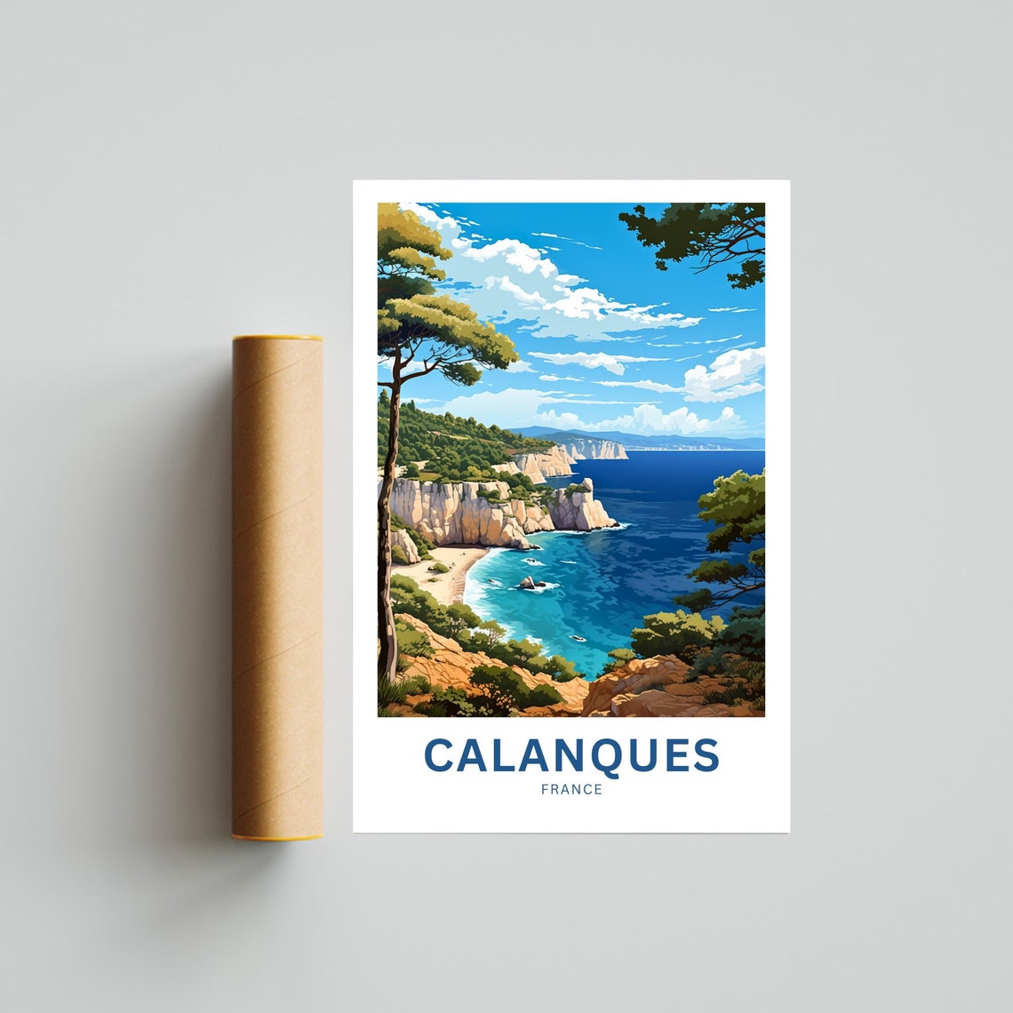 Calanques France White Cliffs Sandy Beach Seaside Scenery Poster - Image 4