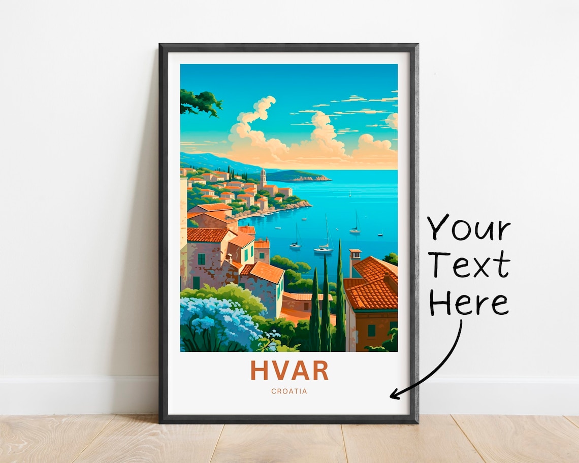 Personalized Hvar Croatia Bay Sailboats Red Roof Travel Poster