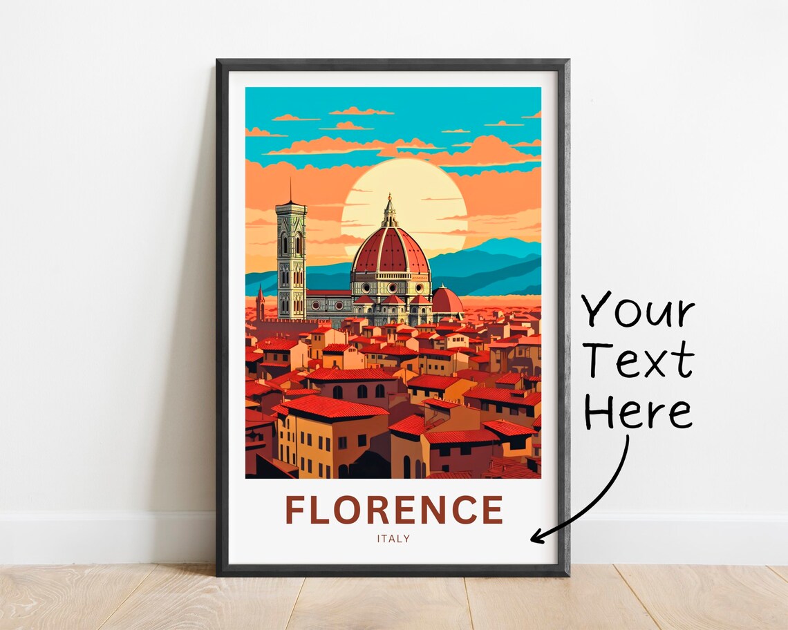 Florence Italy Sunset Duomo Vintage Travel Poster Personalized Gift