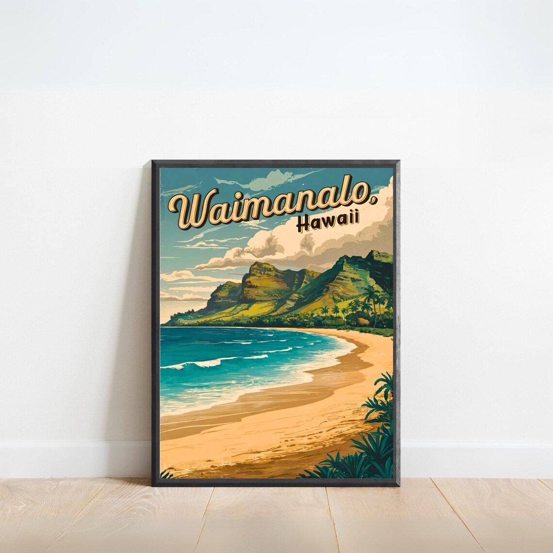 Waimanalo Vintage Travel Poster, Hawaii Travel Art