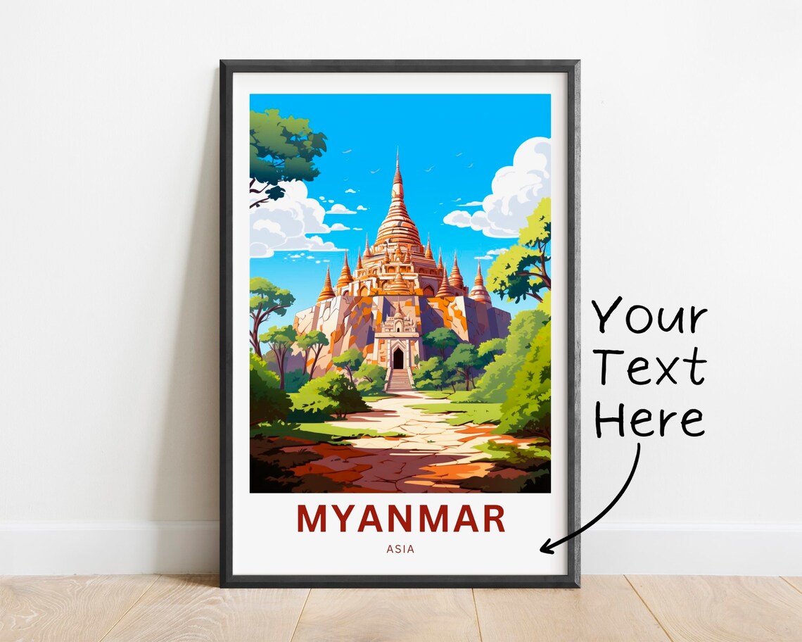 Personalized Myanmar Asia Historic Golden Stupa Travel Poster