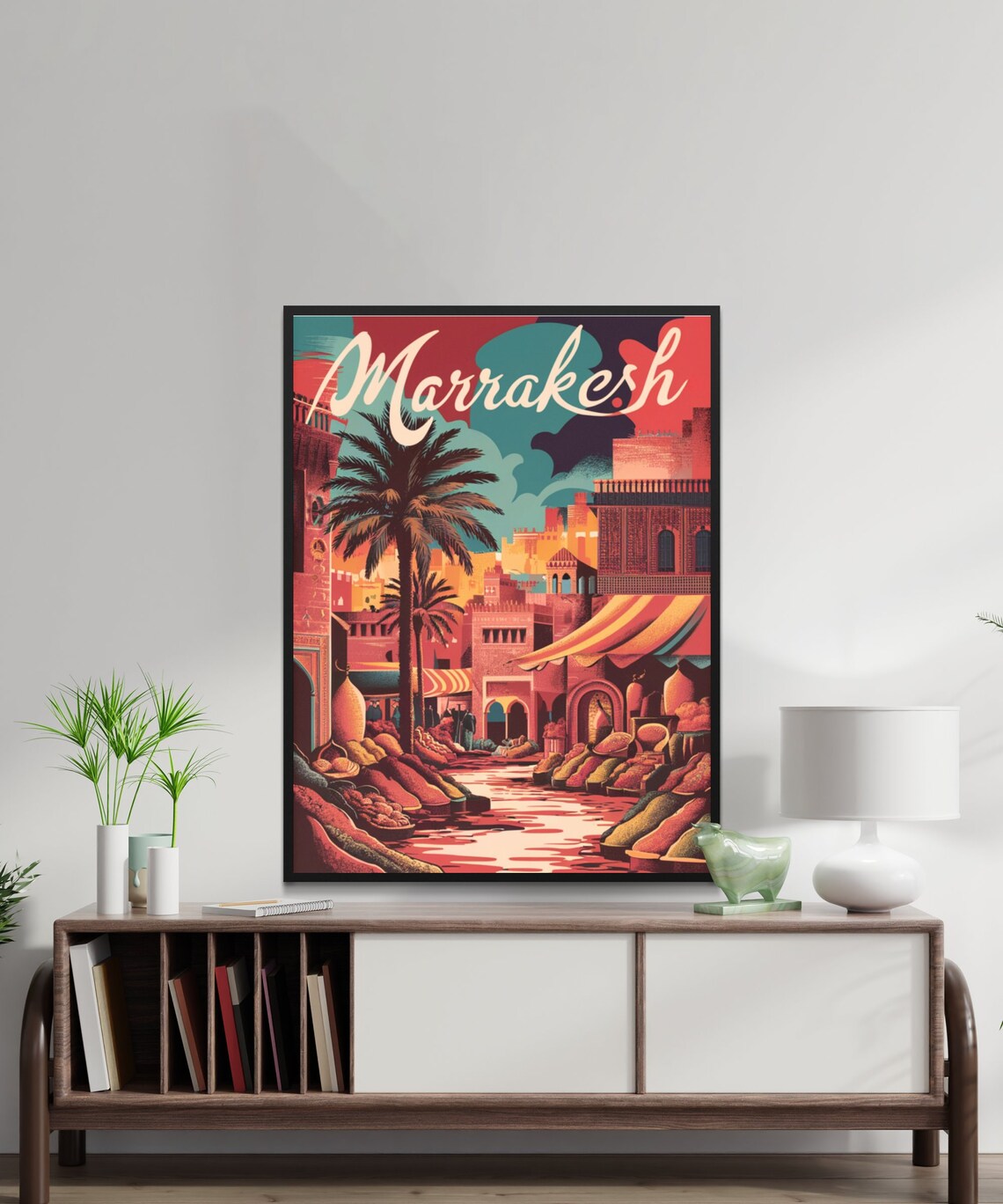 Marrakesh Morocco Old City Street Palms Warm Retro Art Poster - Image 2