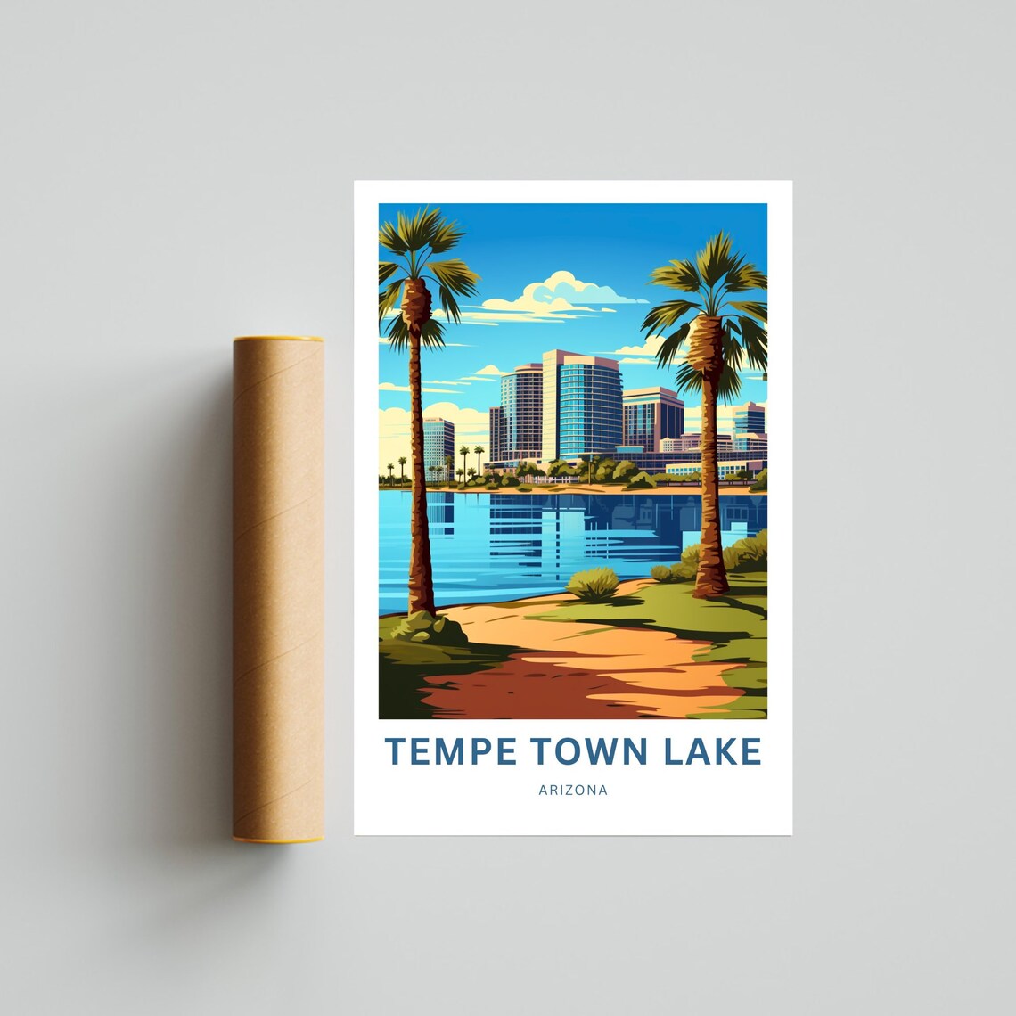 Tempe Town Lake Arizona Skyline Palms Desert Lake Travel Poster - Image 4