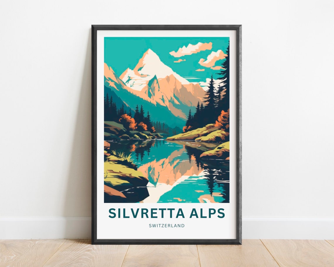 Silvretta Alps Switzerland Mountain Lake Reflection Art Poster