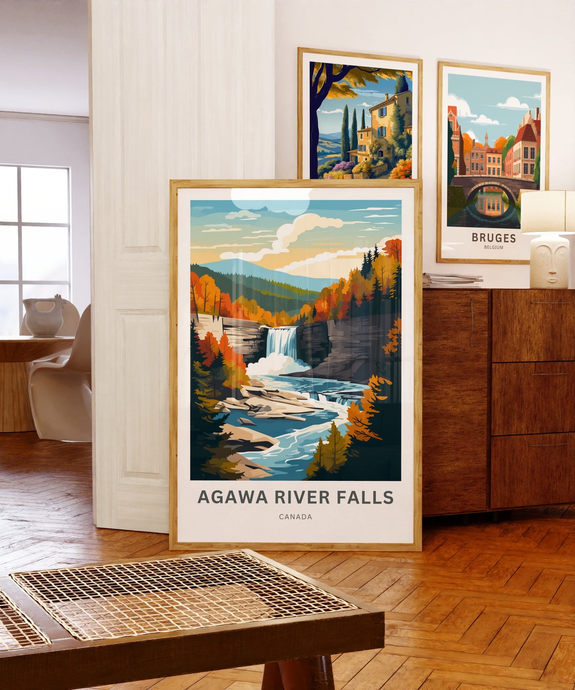 Agawa River Falls Canada Autumn Cliffs Waterfall Scene Poster - Image 5