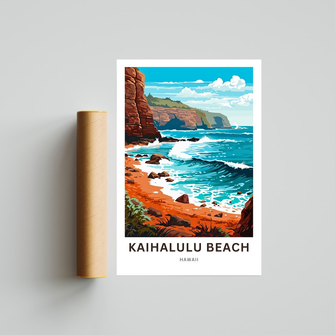 Kaihalulu Beach Hawaii Personalized Red Sand Cove Travel Poster Art - Image 4