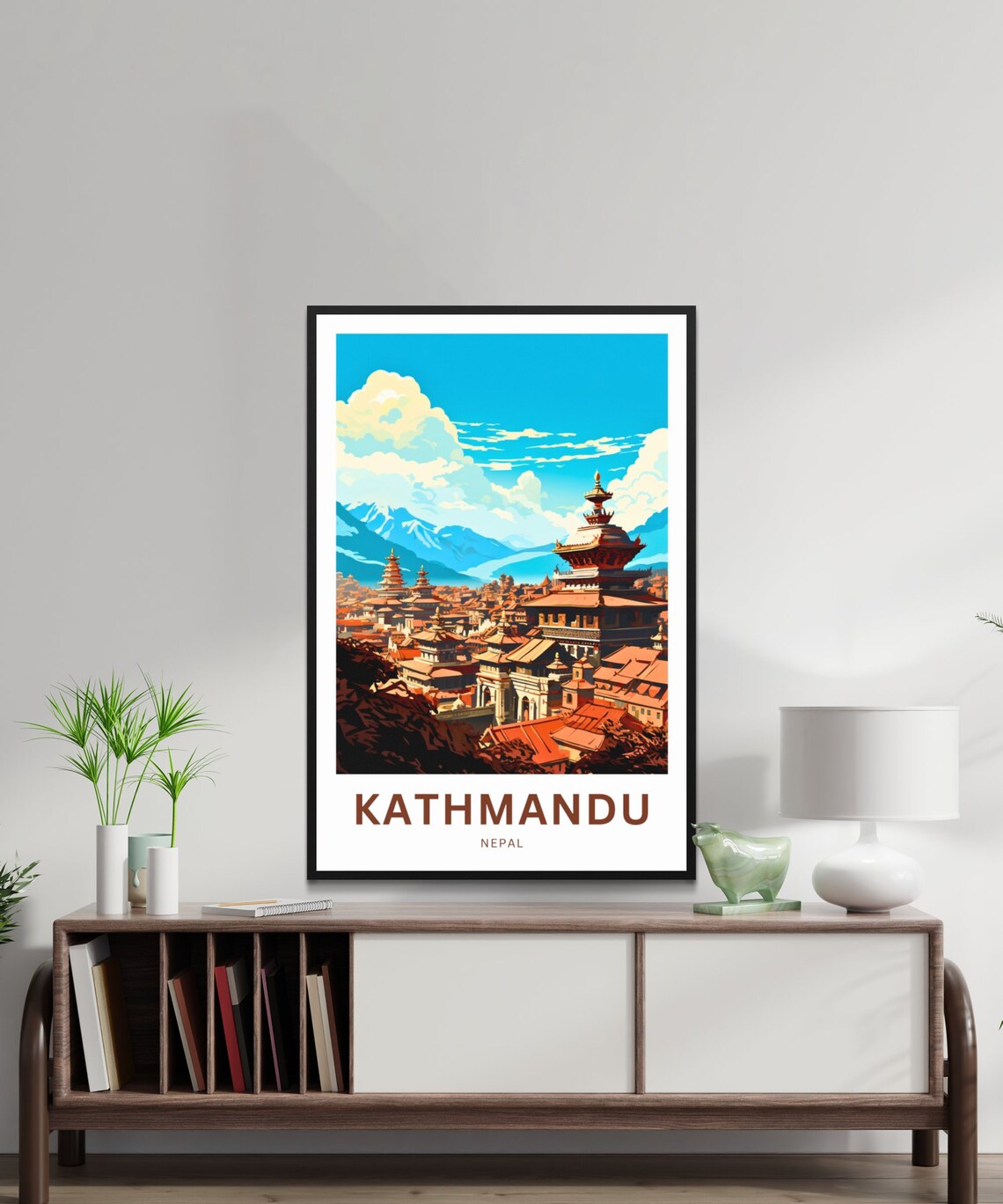 Kathmandu Nepal Pagoda Rooftops Himalaya Personalized Travel Poster - Image 2
