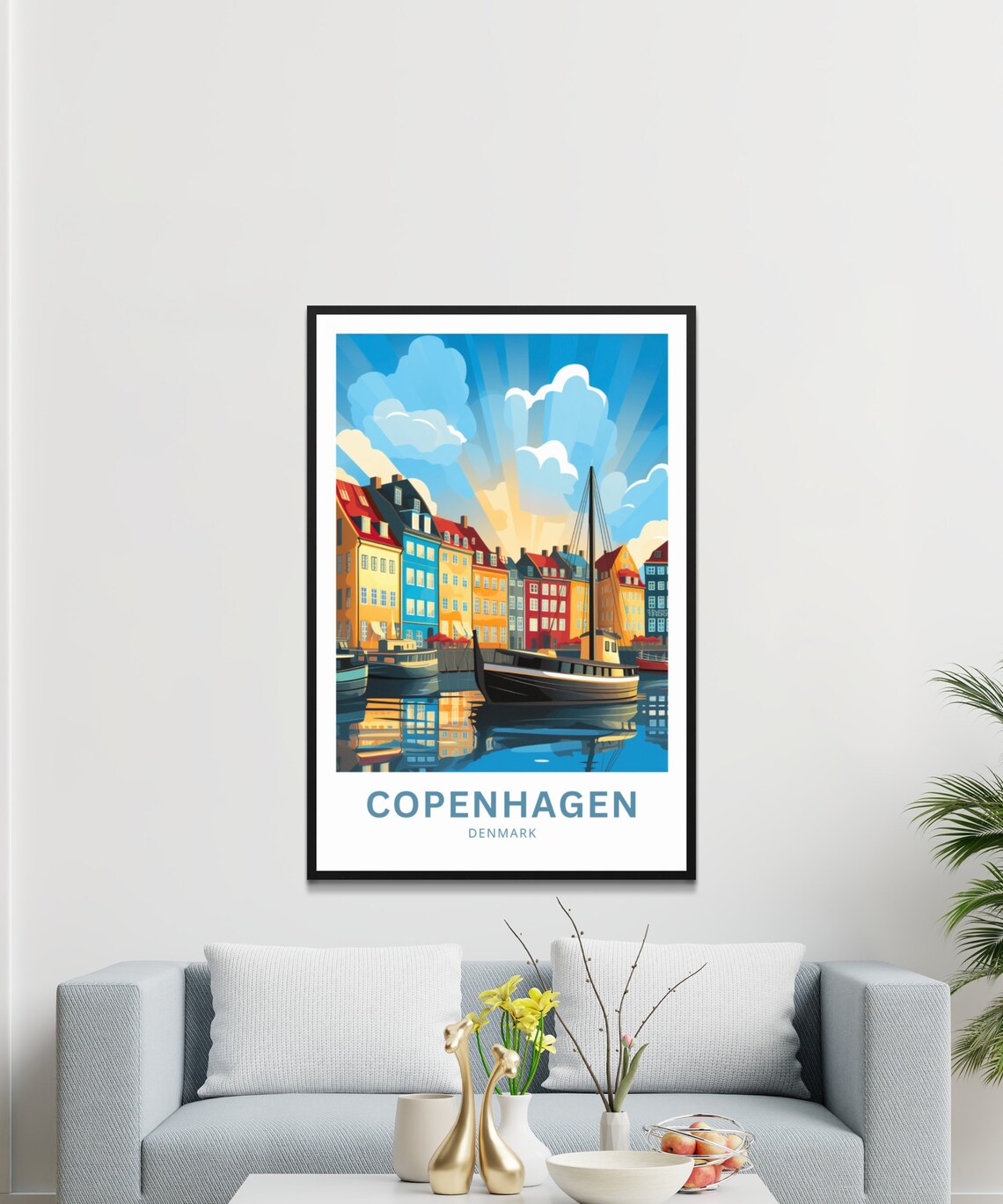 Copenhagen Denmark Nyhavn Harbor Sunshine Waterfront Travel Poster - Image 3