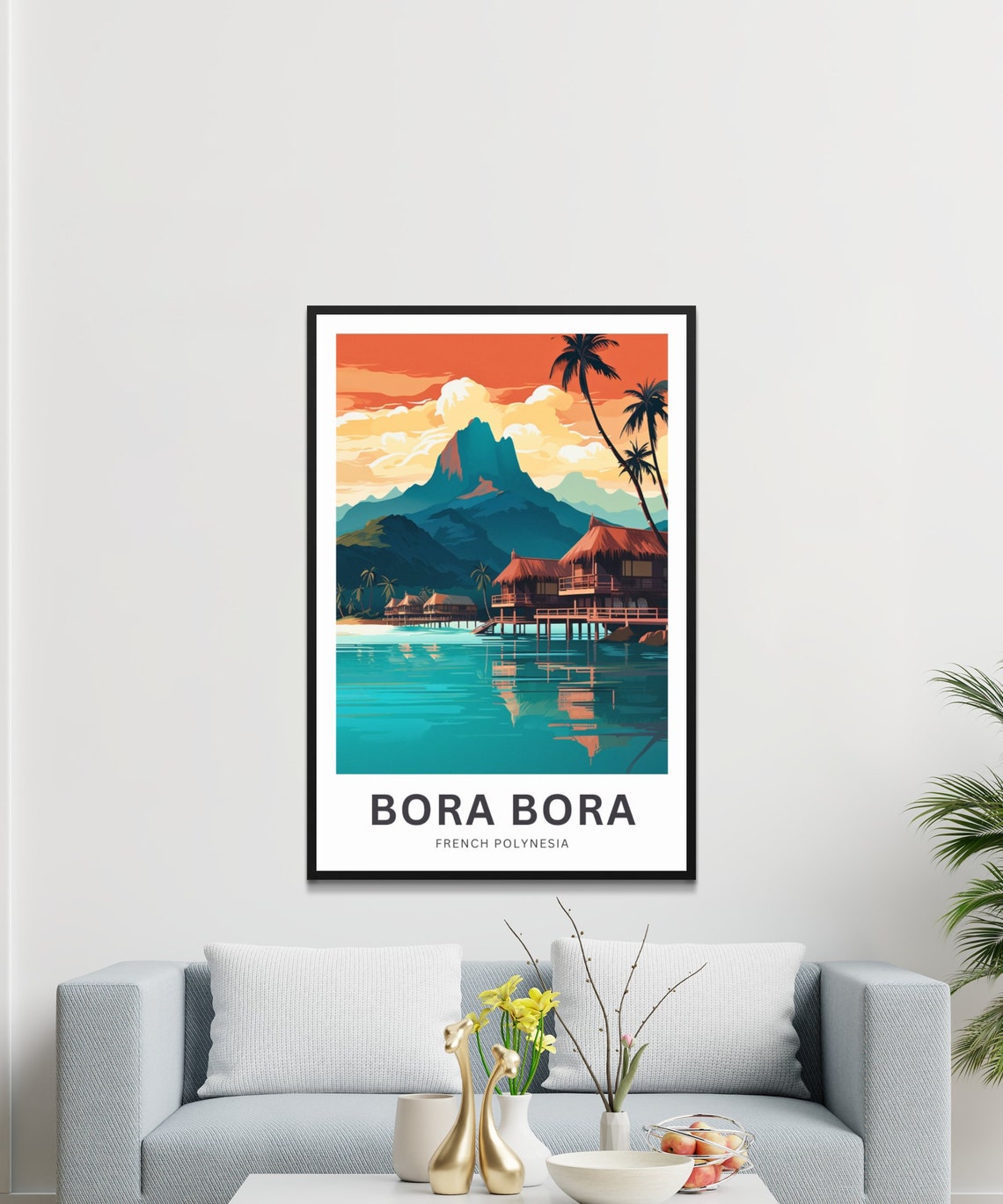 Personalized Bora Bora Custom Text Overwater Bungalow Sunset Poster - Image 3