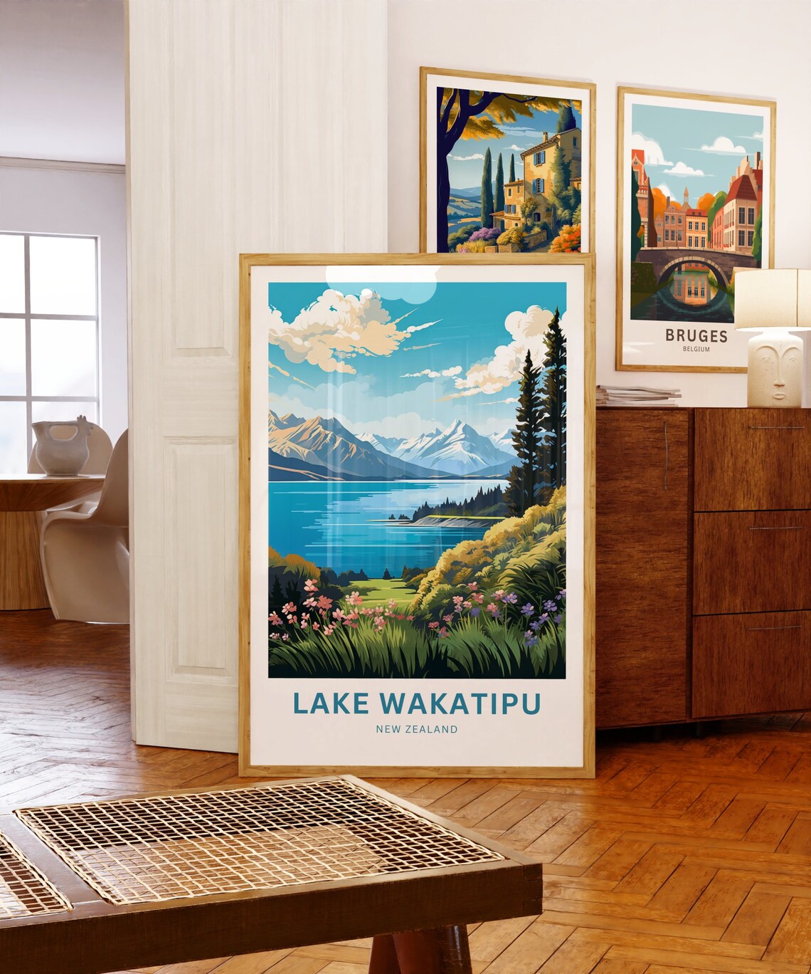 Lake Wakatipu New Zealand Forested Shoreline View Landscape Poster - Image 5