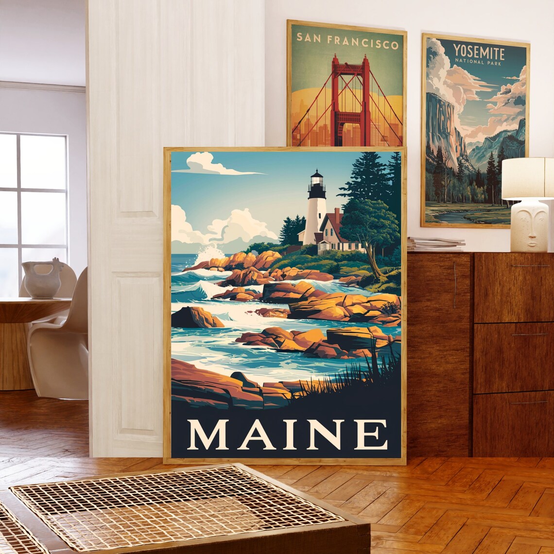 Maine Lighthouse Rocky Coast Vintage Travel Poster New England Decor - Image 5