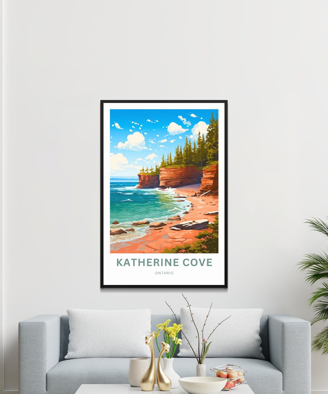 Katherine Cove Ontario Red Sandstone Cliff Coast Scene Poster - Image 3
