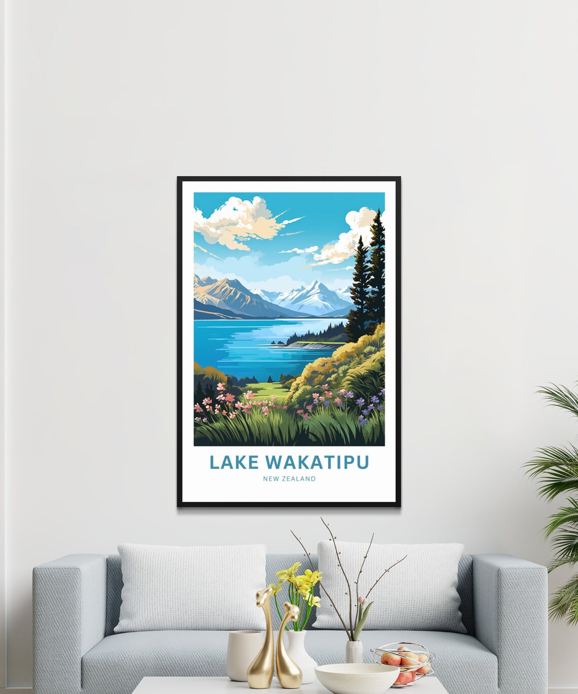Lake Wakatipu New Zealand Forested Shoreline View Landscape Poster - Image 2