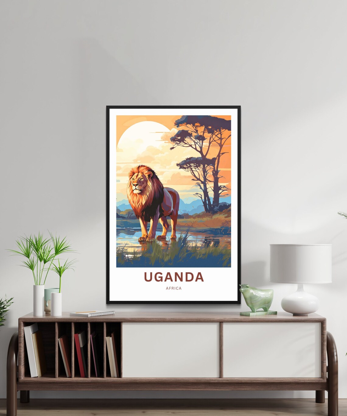 Uganda Africa Lion Sunset Safari Savanna Wildlife Travel Poster - Image 2