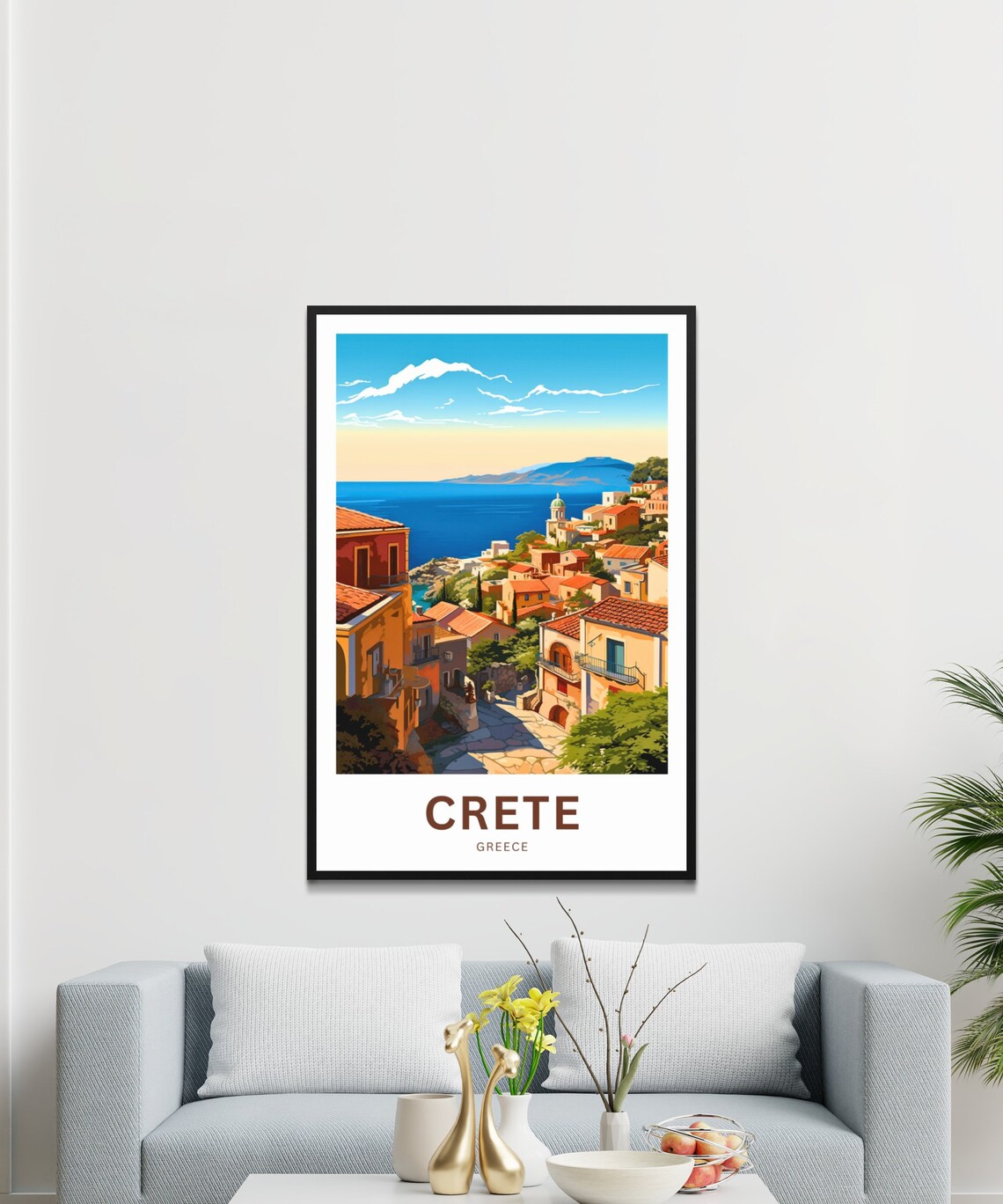 Crete Greece Sunlit Village Lane Stone Houses Sea Travel Poster - Image 3