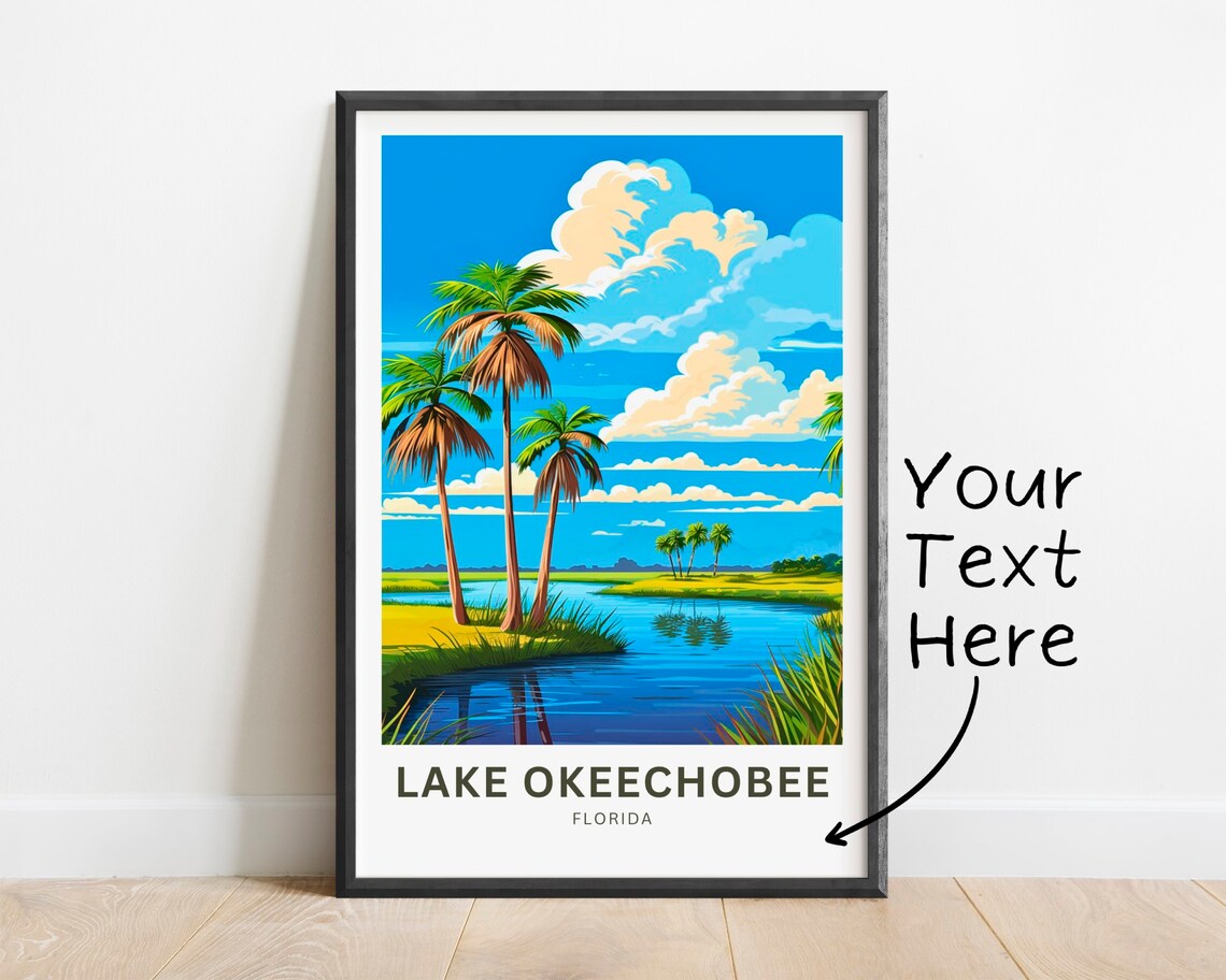 Lake Okeechobee Personalized Florida Palms Lakefront Scene Poster