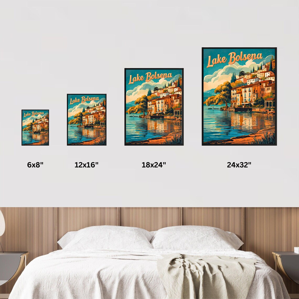 Lake Bolsena Vintage Italian Lakefront Town Reflection Poster - Image 2