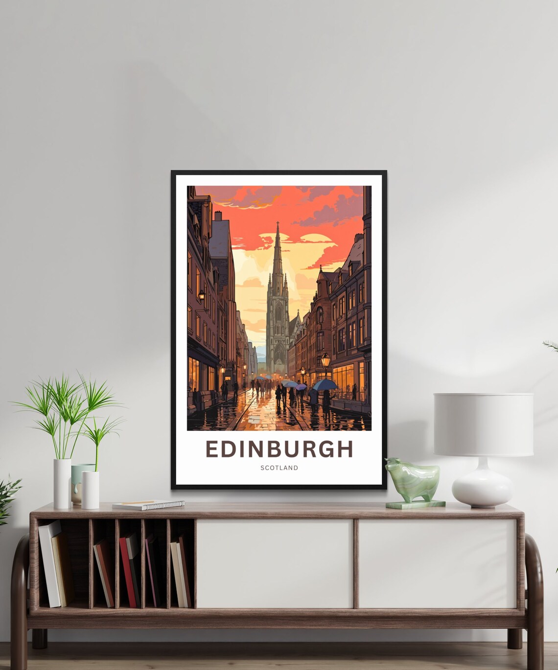Edinburgh Scotland Church Spire Rainy Sunset Custom Art Poster - Image 2